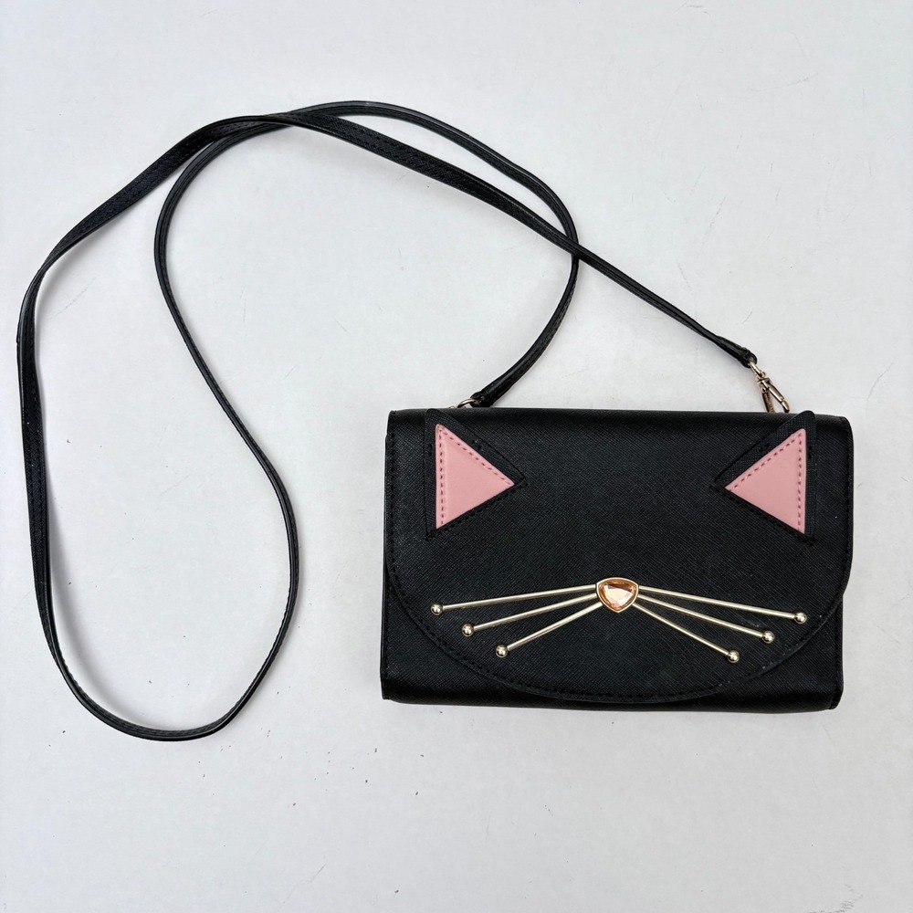 Kate Spade Jazz Things Up Cat Crossbody Bag Black Leather Strap